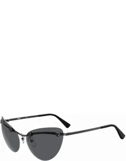 Sunglasses Cat Eye Rimless, Black Frame And Grey Lens