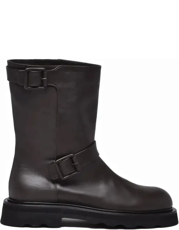 Leather Buckle Biker Boots