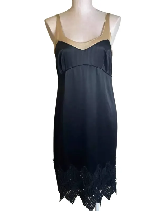 Satin Lace Trim Slip Dress