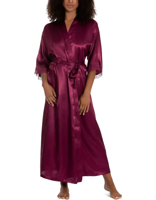 Lace-trim Long Charmeuse Satin Wrap Robe
