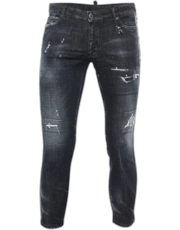 Washed Denim Distressed Skinny Cropped Jeans