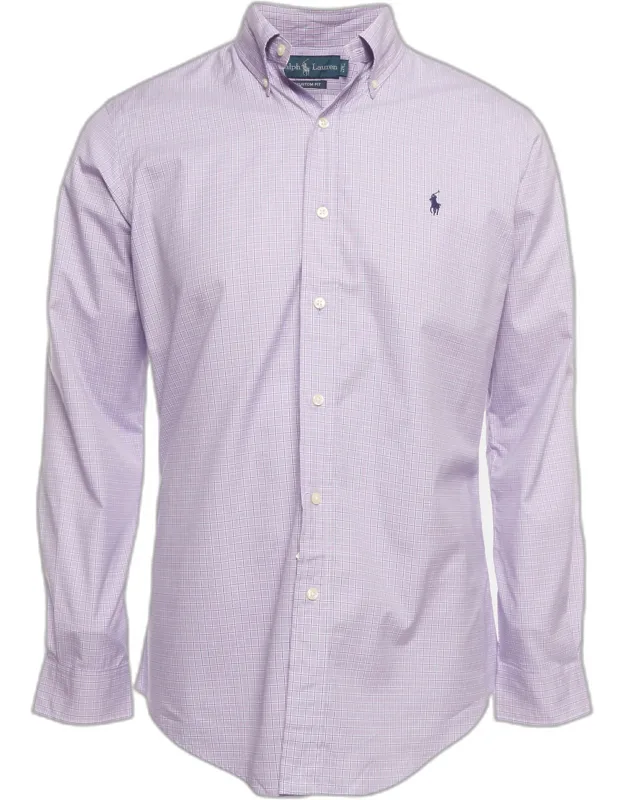 Purple Check Cotton Custom Fit Button Down Shirt