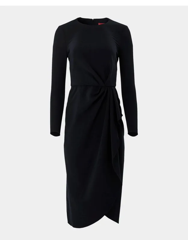 Draped Long-sleeve Midi Dress