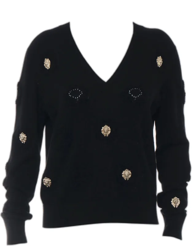 Cc Lion Head Embellished Cashmere Sweater