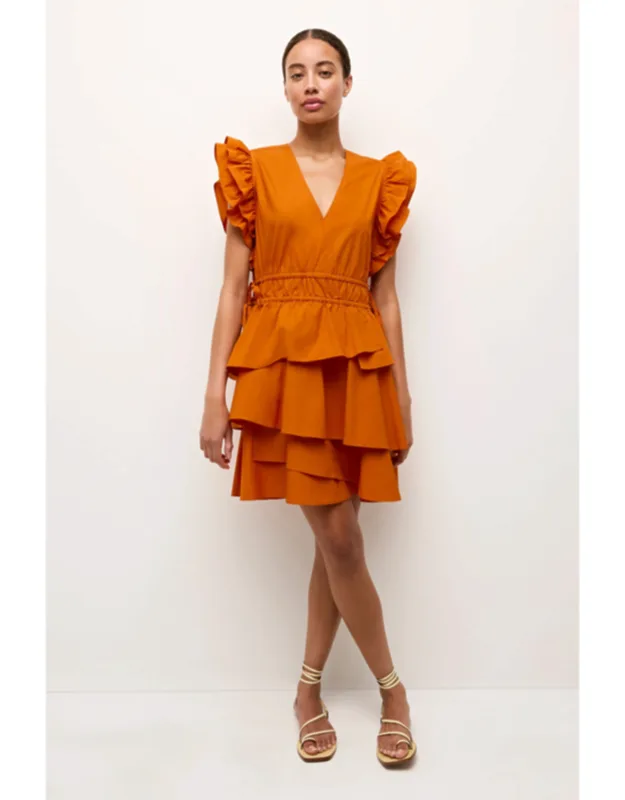 Genette Dress With Drawstring Waist And Asymmetrical Tiered Skirt