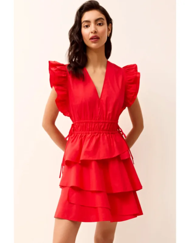 Genette Dress With Drawstring Waist And Flutter Sleeves