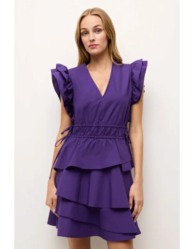 Genette Dress With Ruffled Shoulder And Asymmetrical Skirt