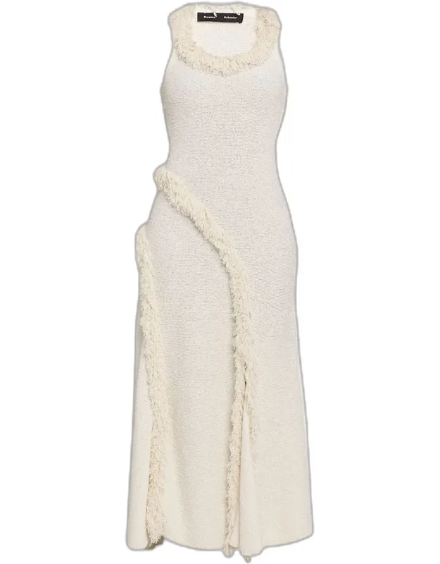 Textured Wool Long Sleeveless Dress