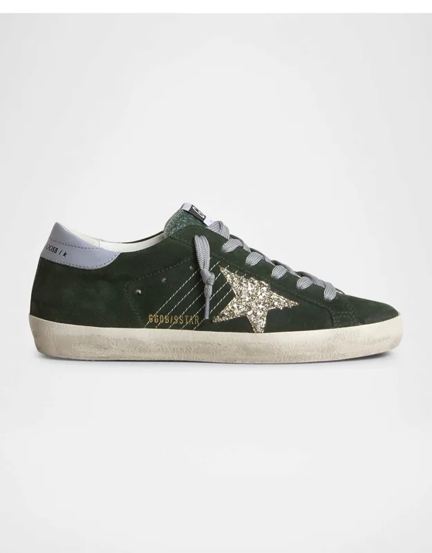 Suede Glitter Low-top Sneakers With Cushioned Footbed And Stained Rubber Outsole