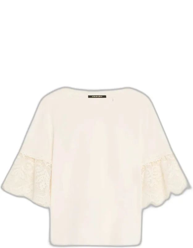 Floral Lace-cuff Cotton T-shirt