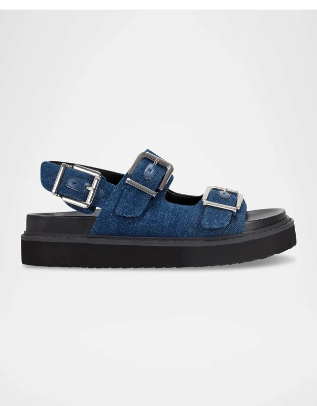 Agenda Denim Dual-buckle Slingback Sandals → Denim Dual-buckle Slingback Sandals