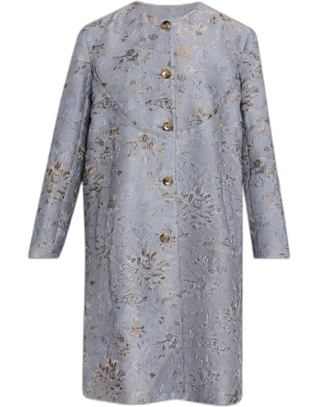 Textured Floral Jacquard Car Coat