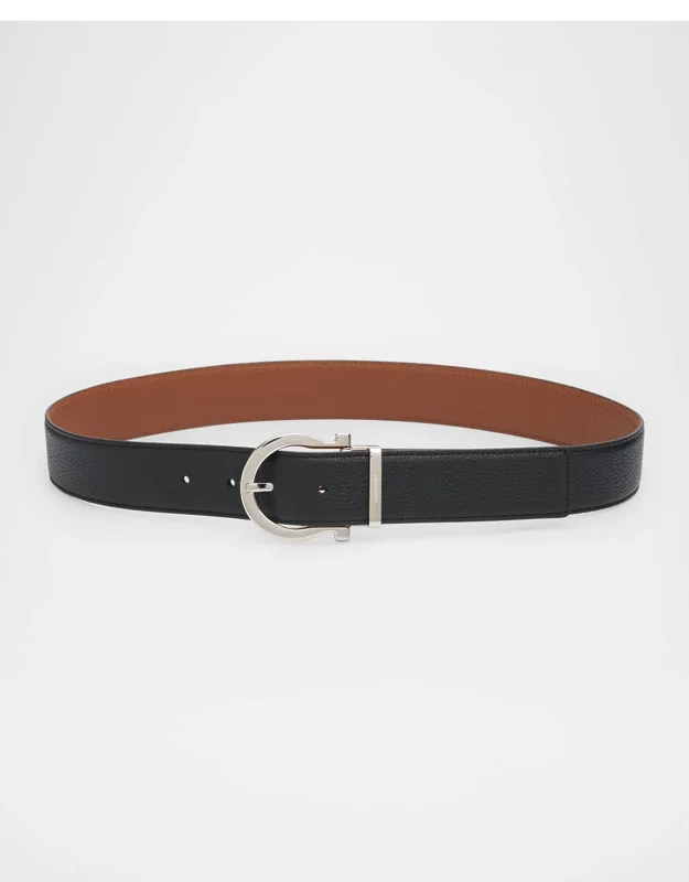 Gancini Reversible Leather Belt With Removable Buckle And Silvertone Hardware