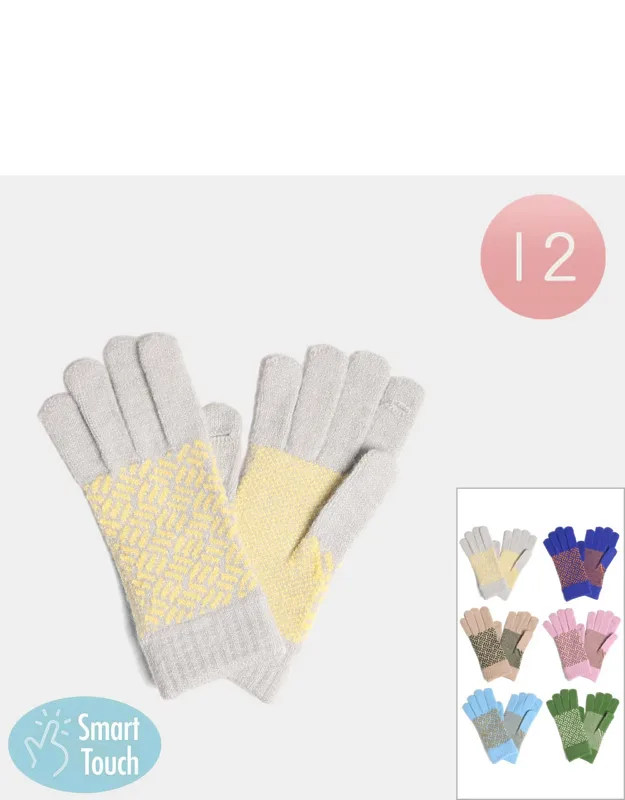 Patterned Knit Touch Smart Winter Gloves