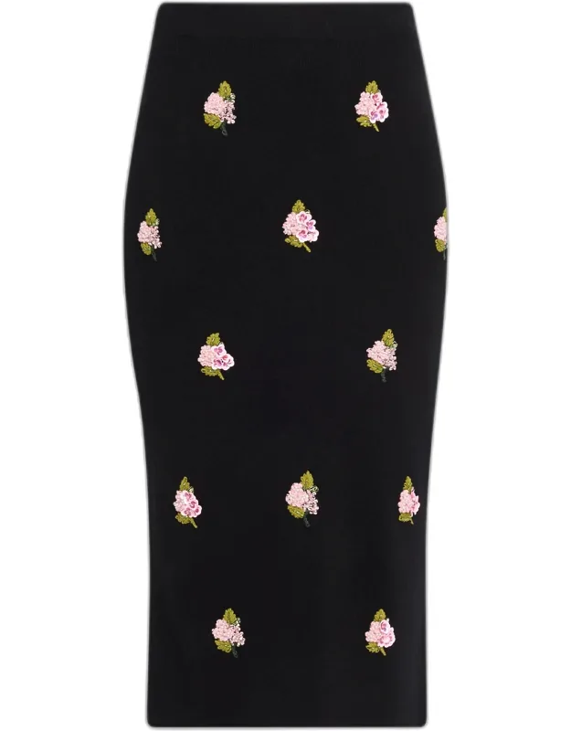 Floral Embroidered Midi Pencil Skirt