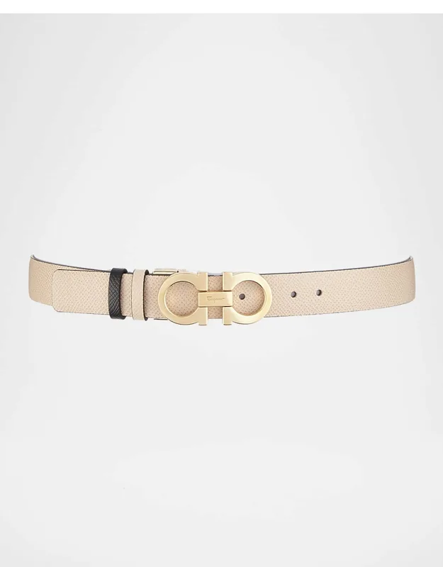 Gancini-buckle Reversible Leather Belt With Silvertone Hardware