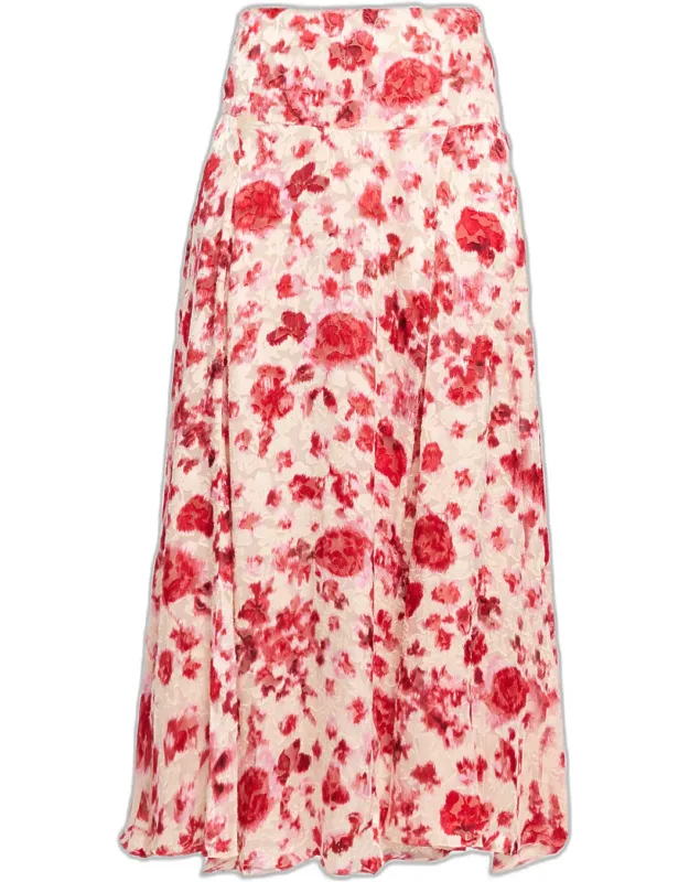 Floral Devoré Silk Georgette Midi Skirt