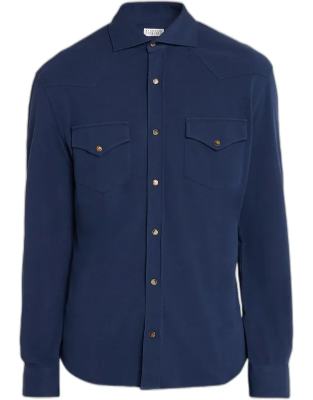 Cotton Pique Snap-front Western Shirt