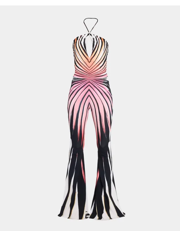 Striped Jersey Flare-leg Jumpsuit