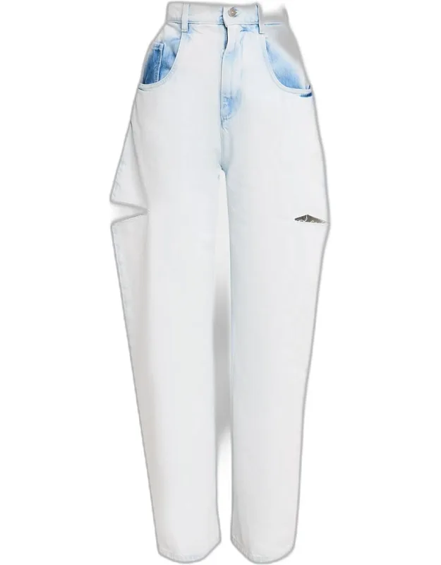 Cutout Bleached Barrel-leg Jeans