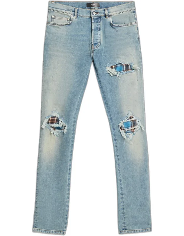 Plaid Repair Denim Skinny Jeans