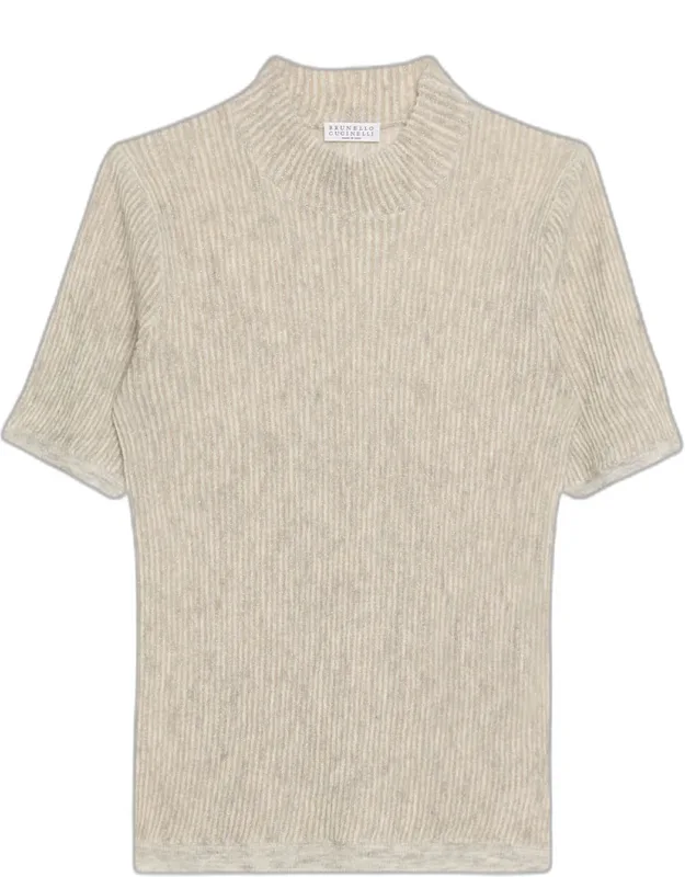 Mock-neck Metallic Silk-wool Sweater