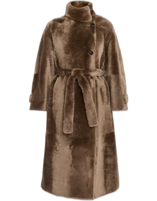 Lamb Shearling Belted Coat