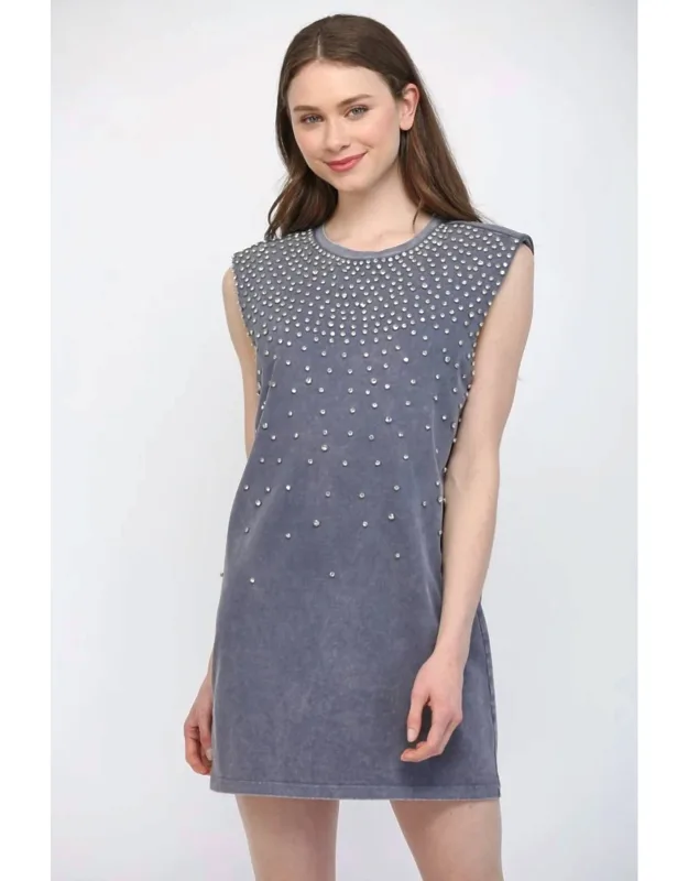 Studs Embellished Washed Tunic Dress