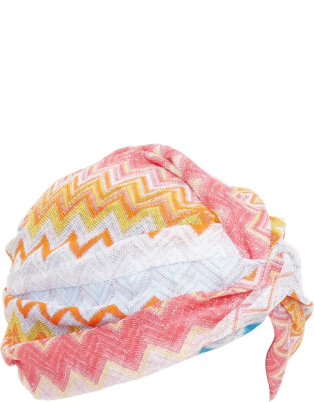 Lame Viscose Chevron Knit Turban Hat