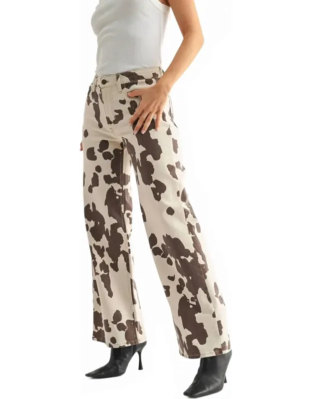 Cow Print Wide Leg Jeans