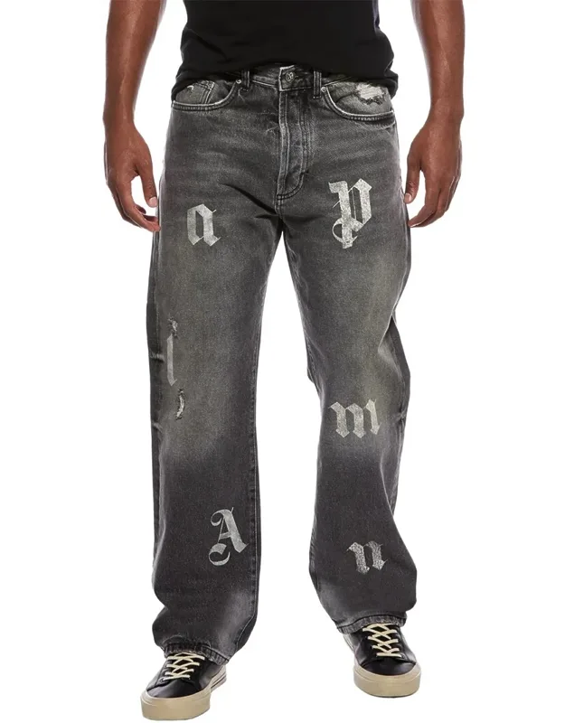 Distressed Letter Jeans