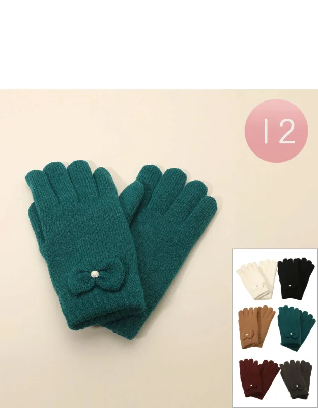 Cable Knit Bow Detail Fleece Lining Gloves