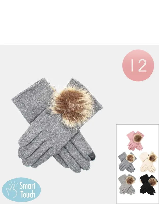 Pom Pom Accent Smart Touch Winter Gloves