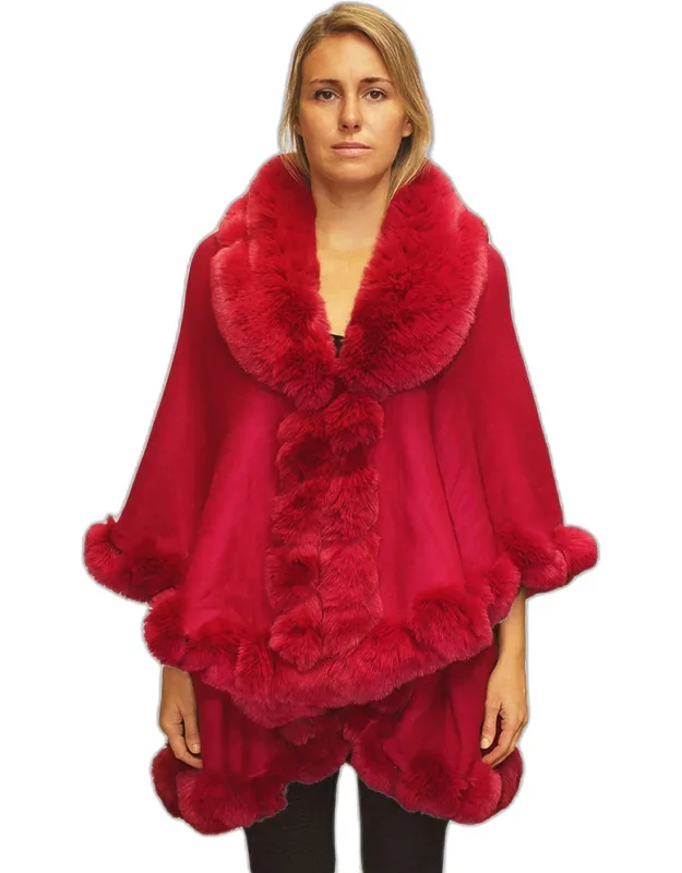 Elegant Faux Fur Trim Cape Poncho