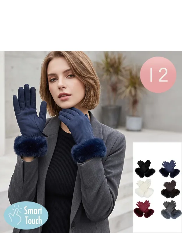 Faux Fur Cuff Smart Touch Winter Gloves