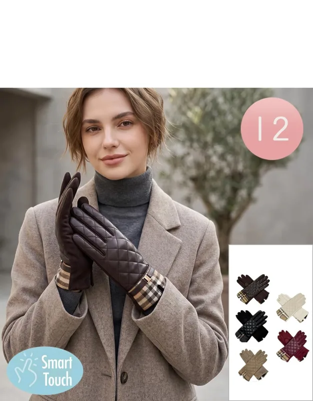 Quilted Faux Leather Smart Touch Winter Gloves