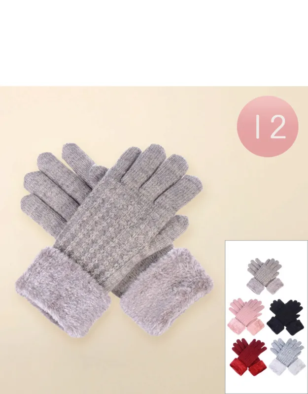 Faux Fur Classic Cable Knitted Gloves