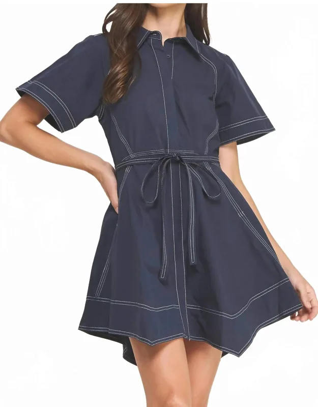 Contrast Stitch Belted Mini Dress