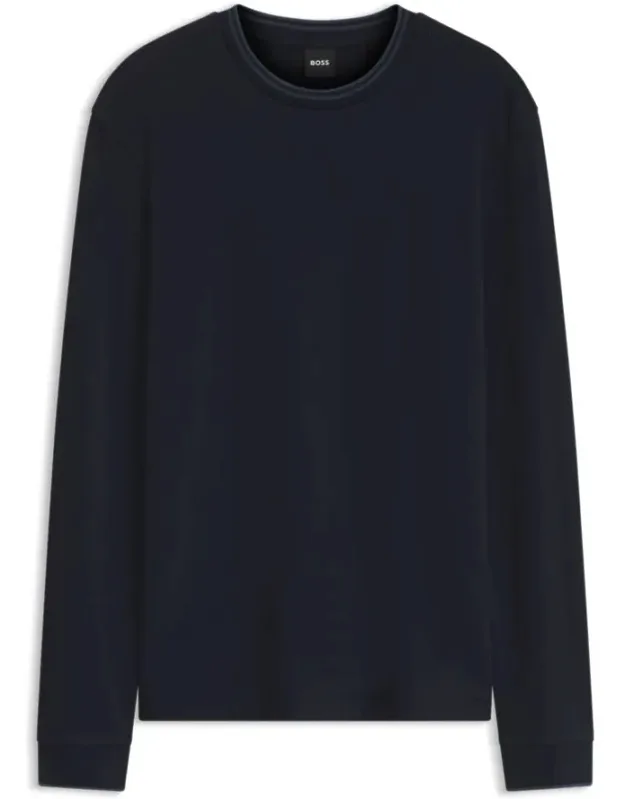 Waffle-textured Stretch Cotton Long-sleeve T-shirt