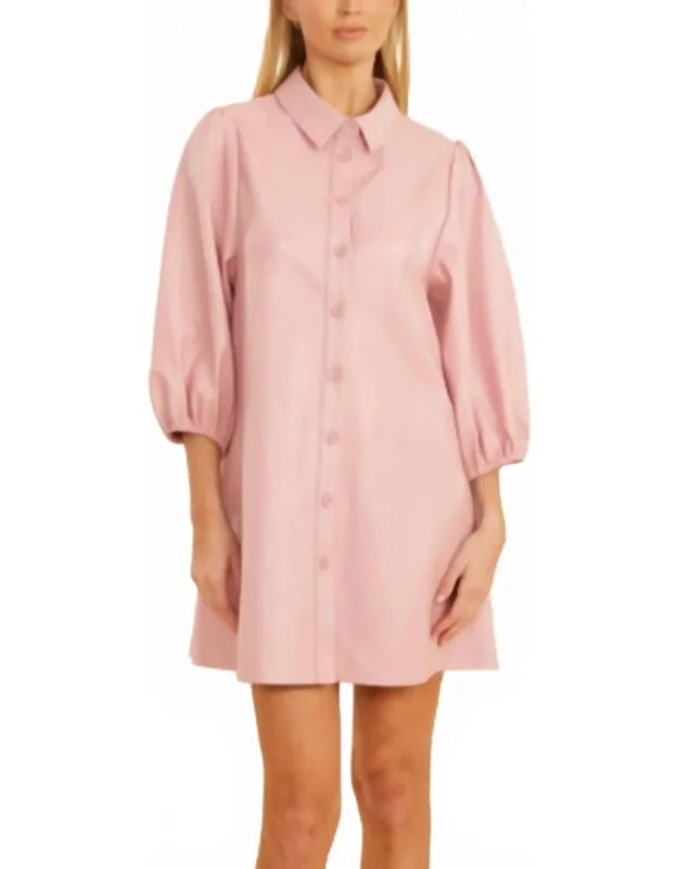 Faux Leather Puff Sleeve Dress