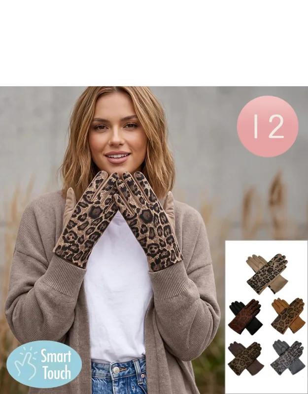 Leopard Print Smart Touch Winter Gloves