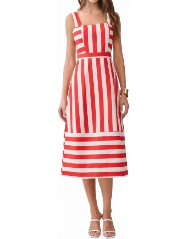Wide Straps Striped Midi Dress