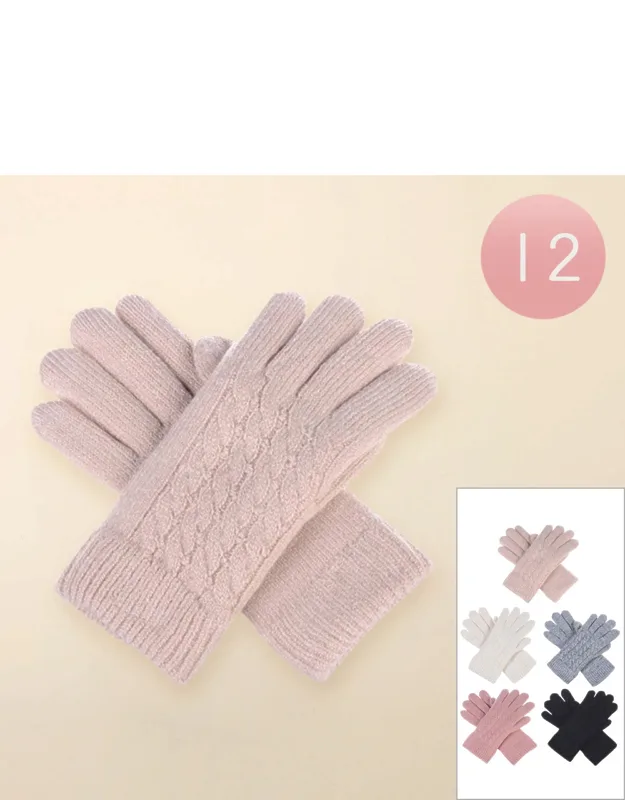 Faux Fur Lining Classic Cable Knit Gloves