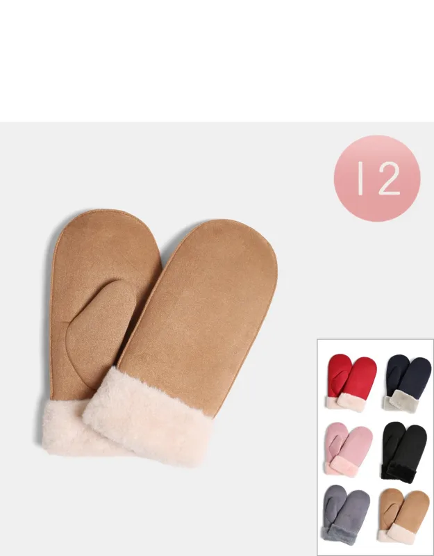 Suede Faux Fur Cuff Mittens