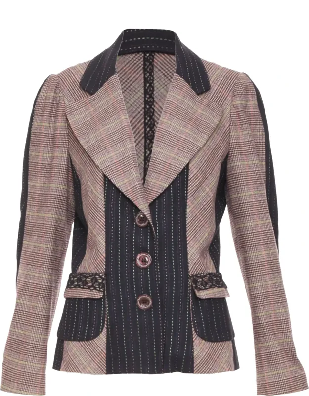 Patchwork Plaid Pinstripe Blazer Suit