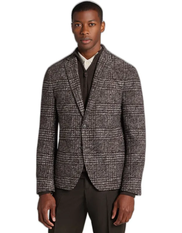 Comfort Stretch Slim Fit Plaid Knit Sportcoat