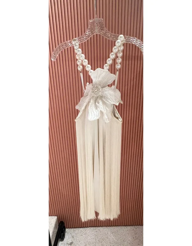 Fringe Mini Dress With Flower Applique