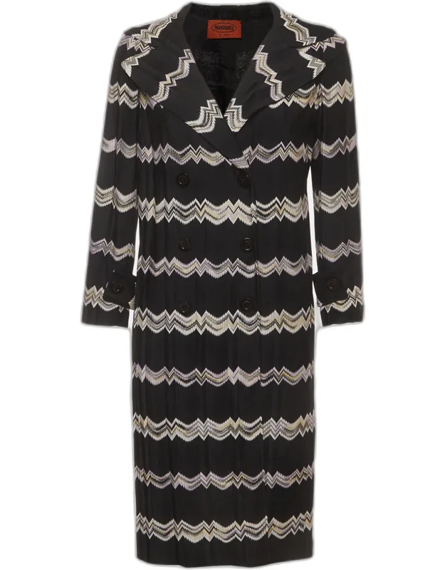 Chevron Knit Double Breasted Long Coat
