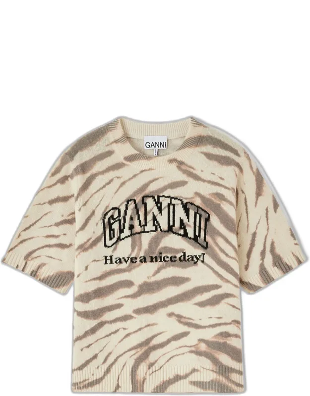 Short Sleeve Jumper In Graphic Wool