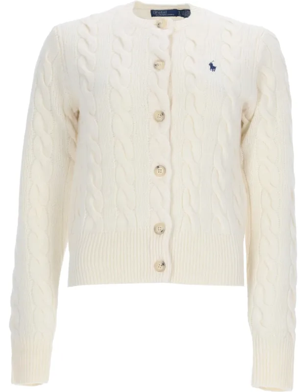 Cardigan With Cable Knit And Logo